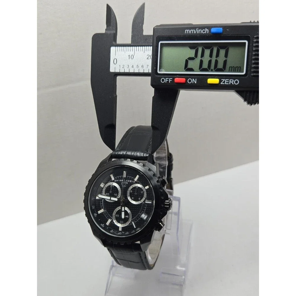 Swiss Legend The Vault Chronograph Black Leather Mens Watch 43mm New Battery